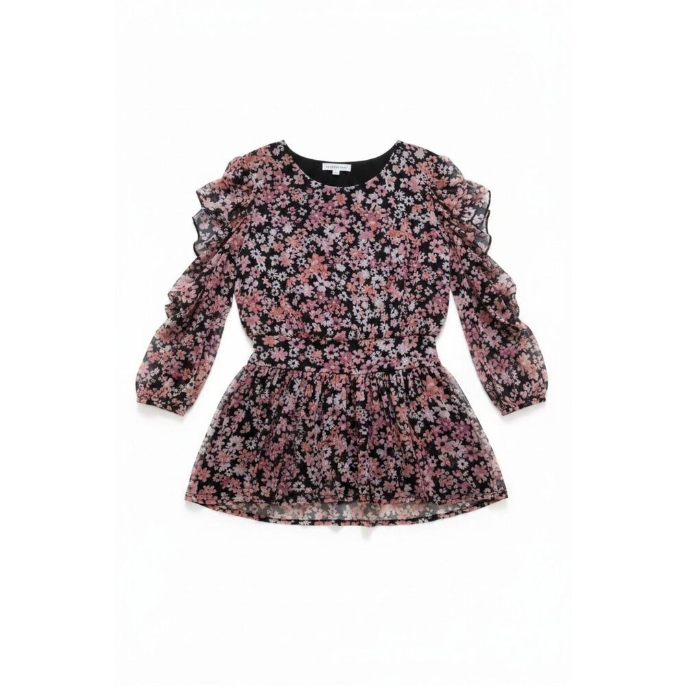 Perception Concept Womens Top L Floral Long Sleeve Peplum Soft Lined Blouse